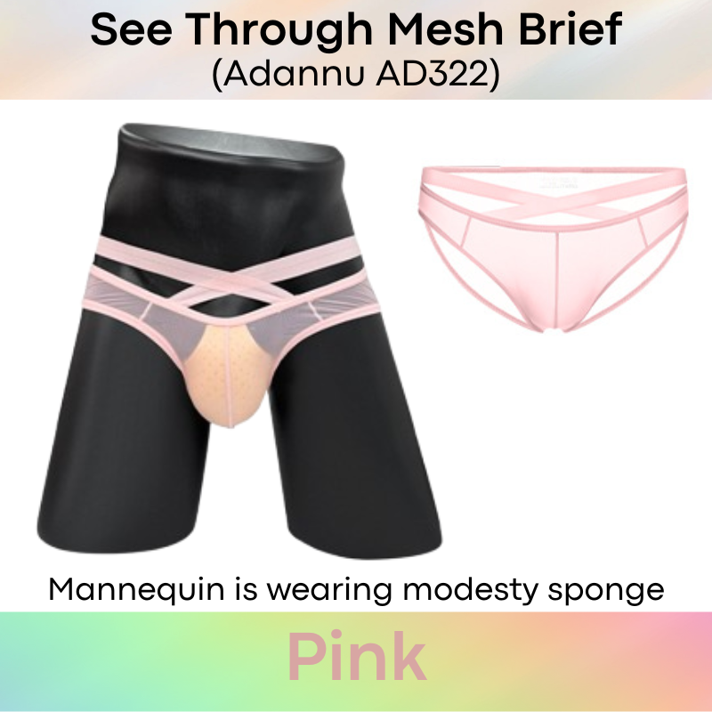 Men's Brief: Nylon See Through Thin Mesh Brief with Front Waist Strap (AD322)