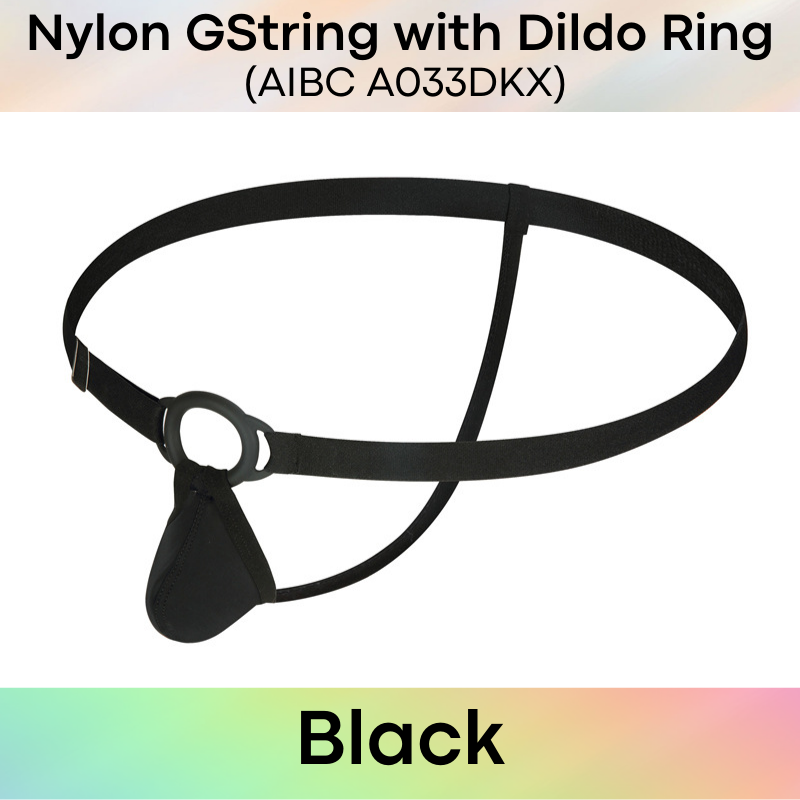 Men's GString: Nylon Thin Pouch GString with Adjustable Wastband and Dildo Insert Ring (A033DKX)