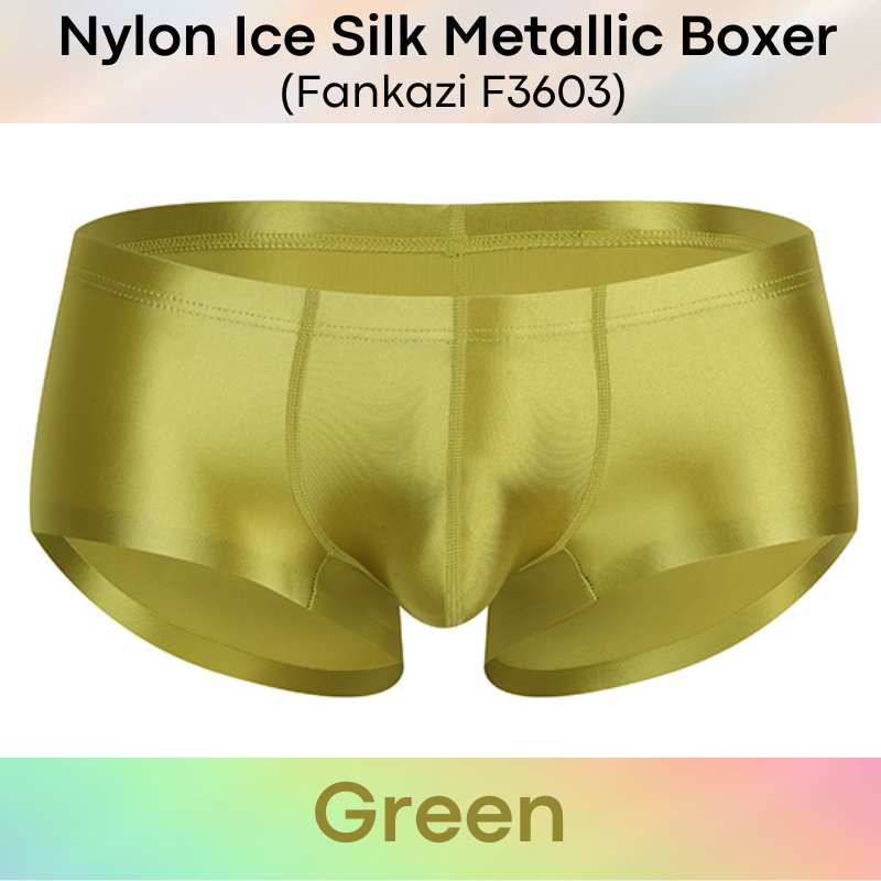 Men's Boxer: Nylon Ice Silk Tight Fit Low Rise Metallic Colour Boxer Brief Underwear (F3603)