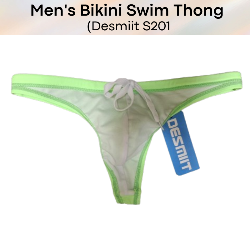 Men's Swimwear: Nylon Bikini Swim Thong with Inner Drawstring (S201)