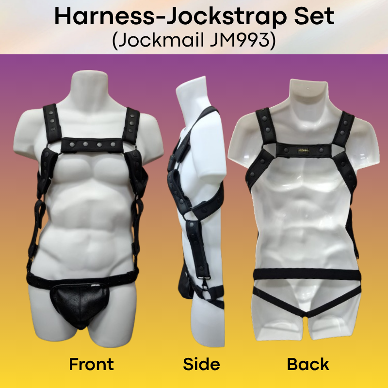 Men's Jockstrap: Neoprene Harness and PU Leather Jockstrap Set (JM993)