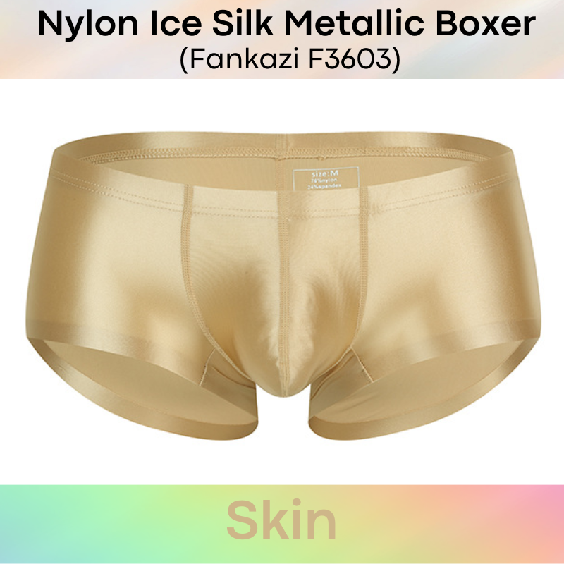 Men's Boxer: Nylon Ice Silk Tight Fit Low Rise Metallic Colour Boxer Brief Underwear (F3603)