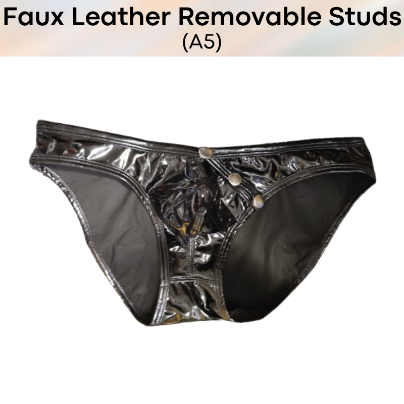 Men's Brief : Glossy Faux Leather with Removable Studs Brief (A5)