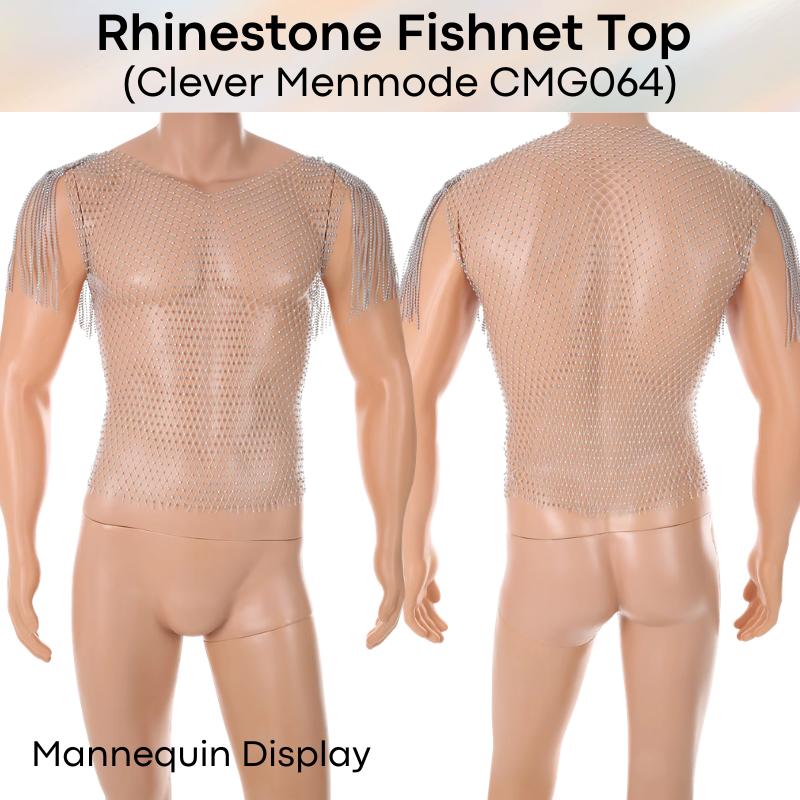 Men's Tee:  Rhinestone Fishnet Hollow Out Top For Parties and Clubs (CMG064)