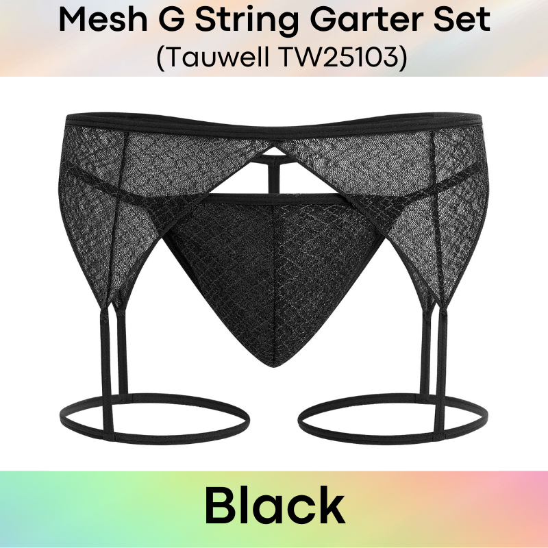 Men's GString: Polyester Mesh Lace GString Garter Set (TW25103)