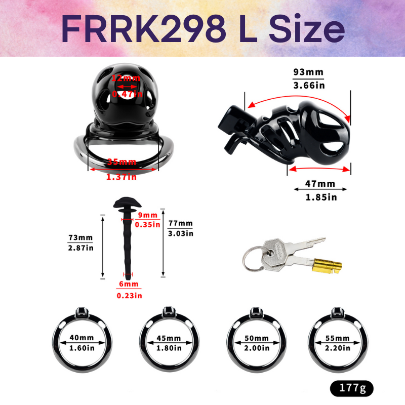 Adult Toy: Men's Resin Chastity Cage with Silicone Urethral Catheter and Aluminum Alloy Ring Set (FRRK298)