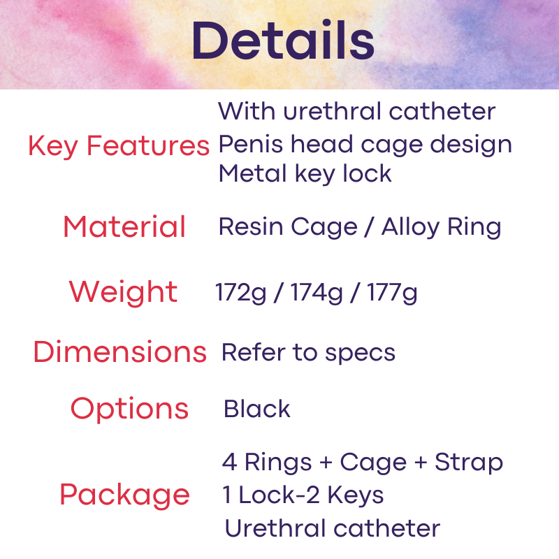 Adult Toy: Men's Resin Chastity Cage with Silicone Urethral Catheter and Aluminum Alloy Ring Set (FRRK298)