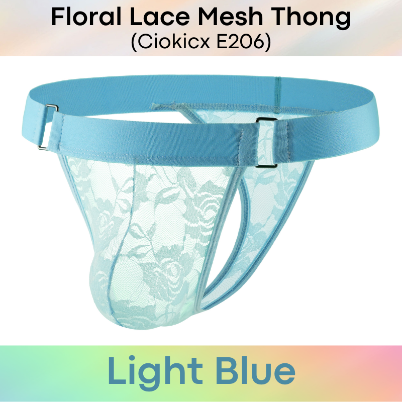 Men's Thong: Polyester Floral Lace Mesh See Through Thong Underwear (E206)