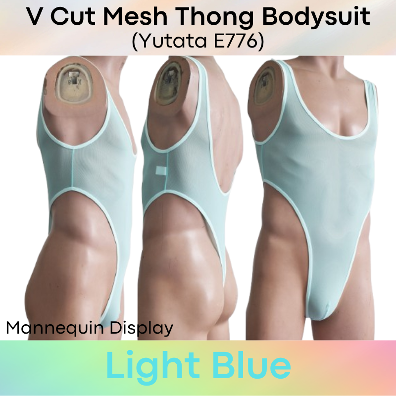 Mens Bodysuit: Polyester Mesh V Cut Thong Bodysuit Underwear (E776)