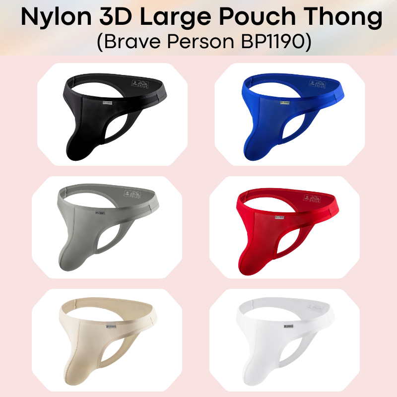 Men's Thong: Nylon 3D Large Pouch Soft and Thin Thong Underwear (BP1190)
