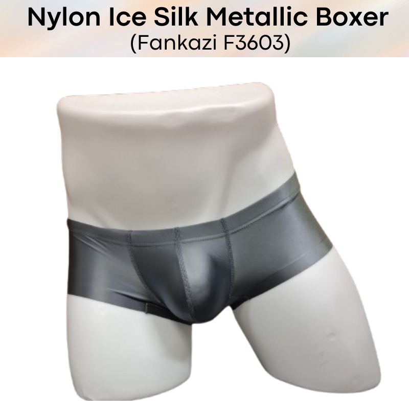 Men's Boxer: Nylon Ice Silk Tight Fit Low Rise Metallic Colour Boxer Brief Underwear (F3603)