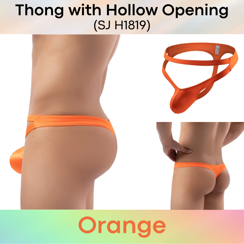 Men's Thong : Nylon Thong with Hollow Front Opening and Additional Front Waistband (SJ H1819)