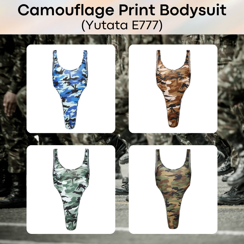 Men's Bodysuit: Polyester Camouflage Print Thong Bodysuit Underwear (E777)