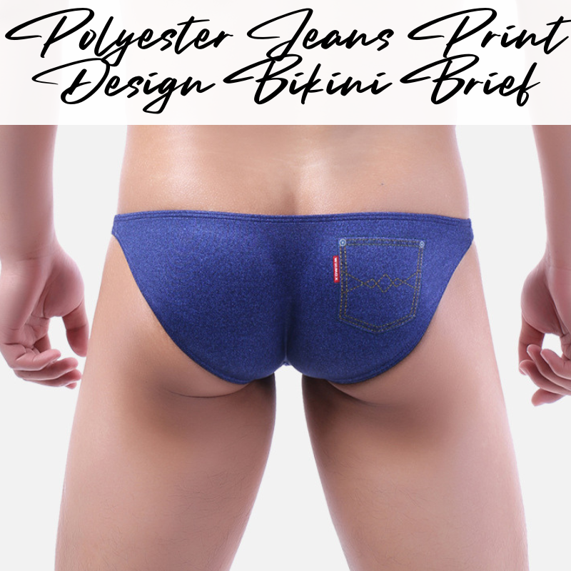 Men's Brief: Polyester Jeans Print Bikini Brief Underwear (F2301)