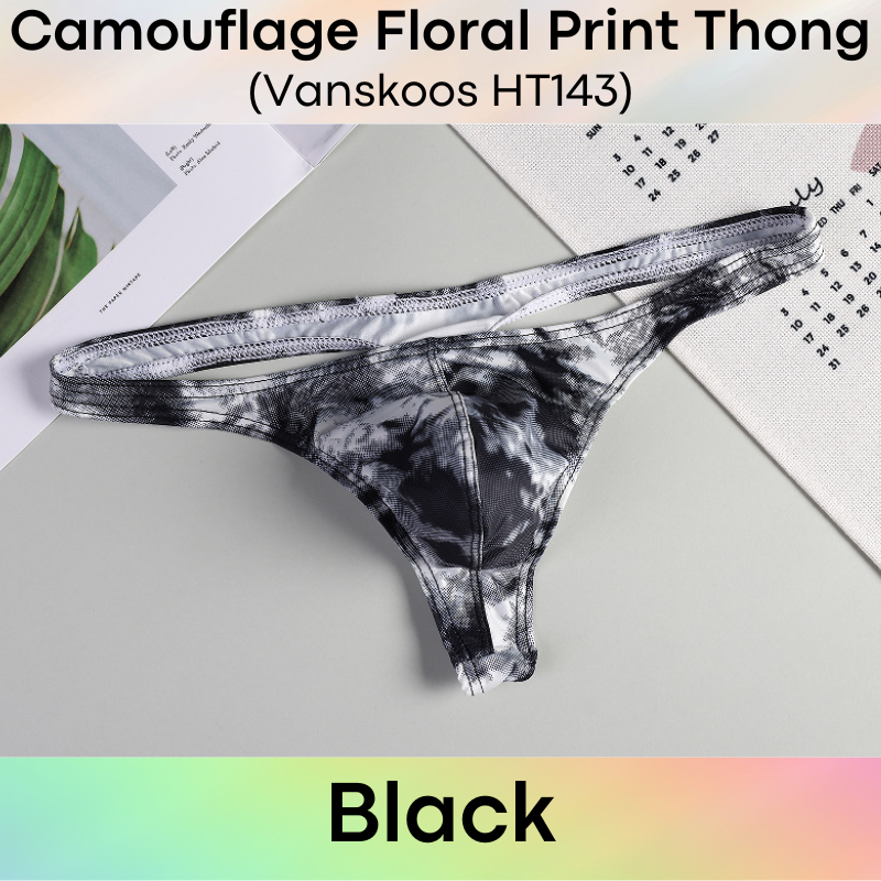 Men's Thong: Polyester Camouflage Floral Print Thong Underwear (HT143)