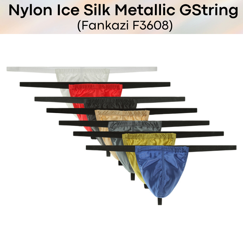 Men's GString: Nylon Ice Silk Slidable 3D Pouch Low Rise Metallic Colour GString Underwear (F3608)