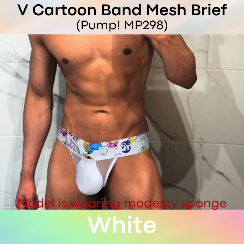 Men's Brief : Nylon V Cartoon Band Mesh Brief (Pump! MP298)