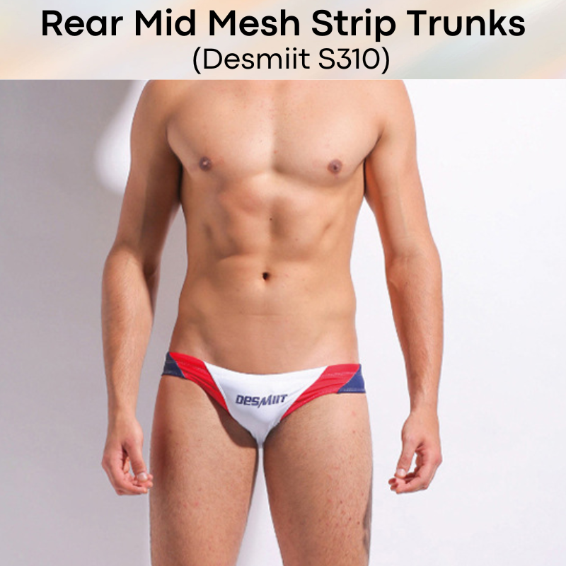 Men's Swimwear: Rear Mid Mesh Strip Swimming Trunks with Drawstring (S310)