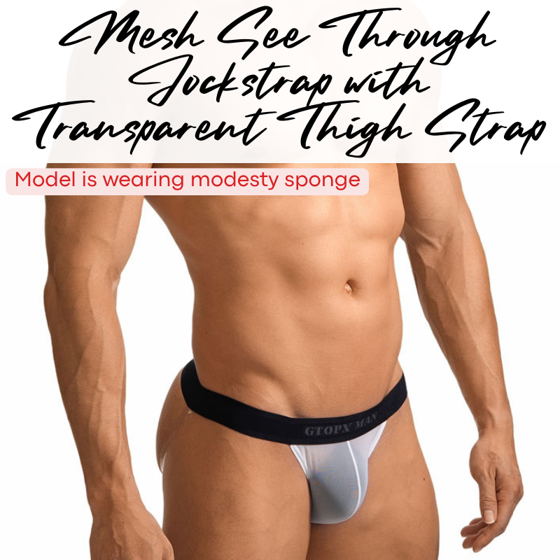 Men's Jockstrap: Nylon See Through Mesh with Transparent Plastic Thigh Strap Underwear (GT312)