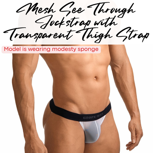 Men's Jockstrap: Nylon See Through Mesh with Transparent Plastic Thigh Strap Underwear (GT312)