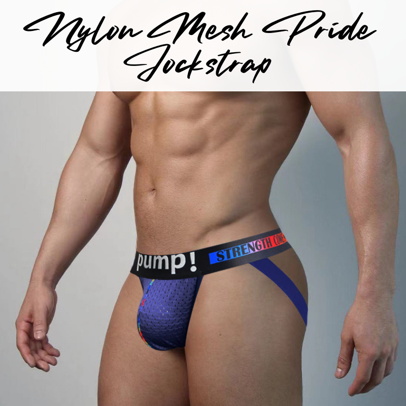 Men's Jockstrap: Nylon Mesh "Strength comes from pride" Jockstrap Underwear (MP294)