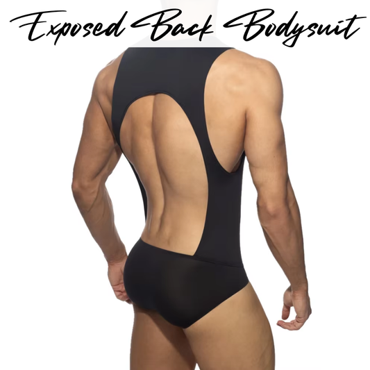 Men's Bodysuit: Polyester Exposed Back Boxer Brief Bodysuit (OBSLX606)