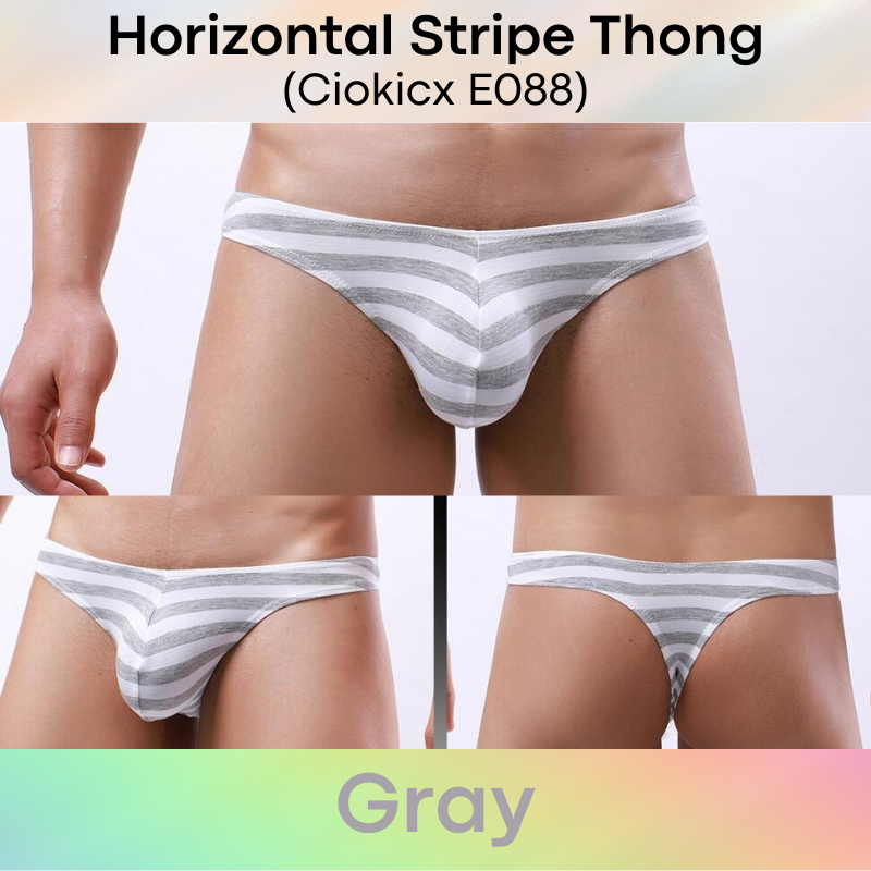 Men's Thong : Jap Style Polyester Bikini Style Thong with Horizontal Stripe (Ciokicx E088)