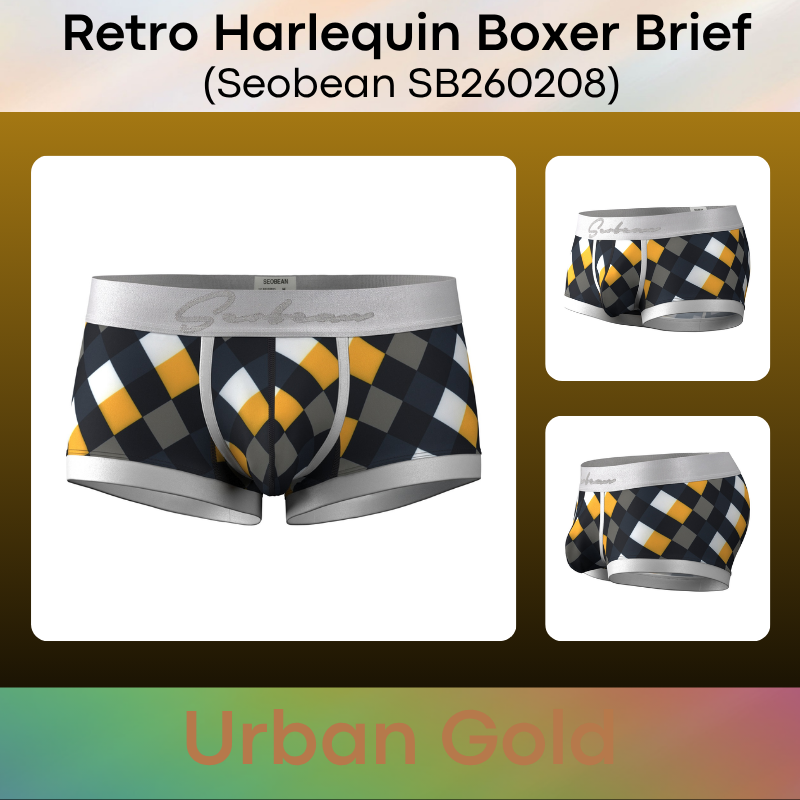 Men's Boxer: Retro Harlequin Print Boxer Brief Underwear (SB260208)