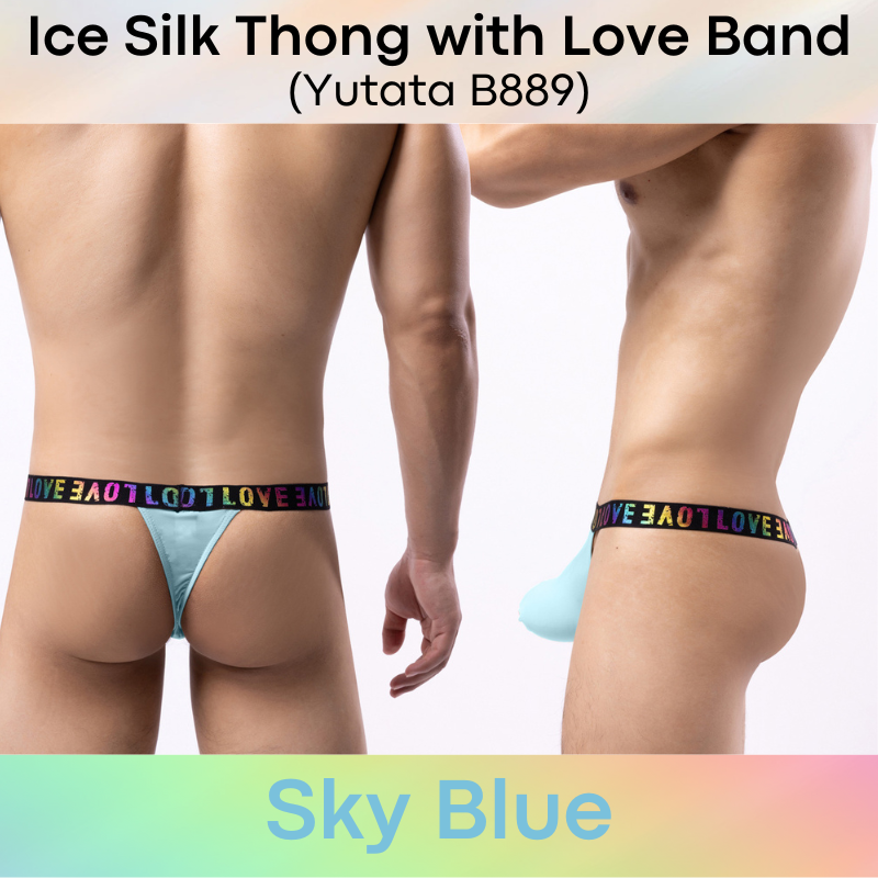 Men's Thong : Polyester Ice Silk Thong with Love Waistband (Yutata B889)