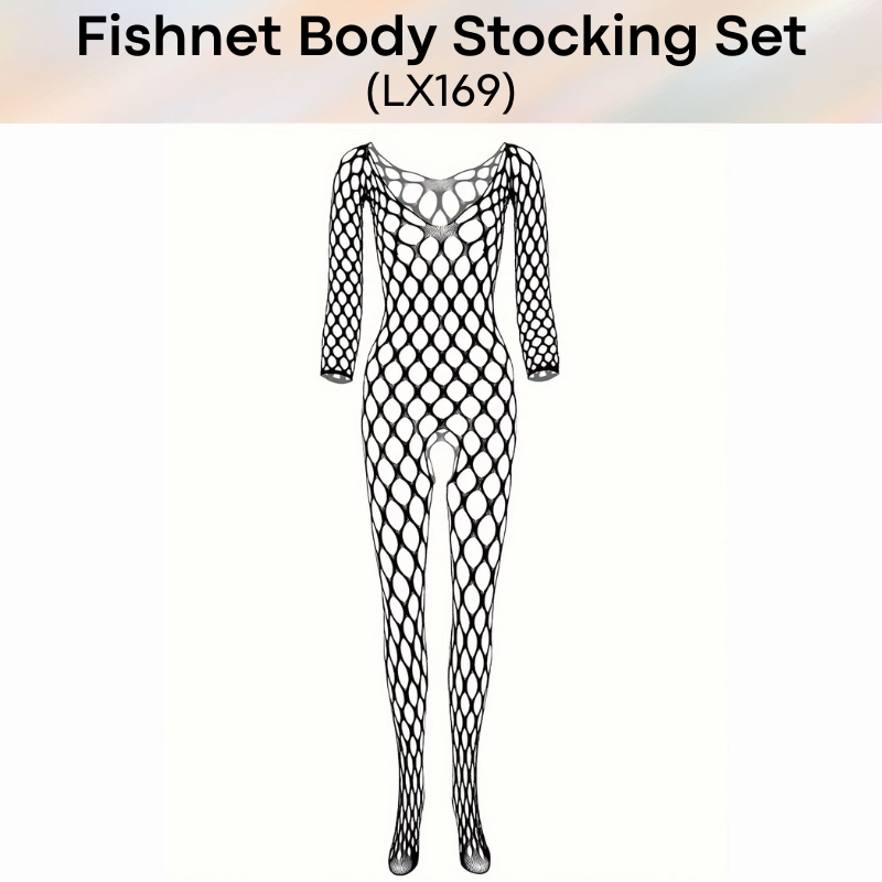 Unisex Underwear: Polyester Fishnet Web Body Stocking with Mesh GString Underwear and Blindfold Set (LX169)