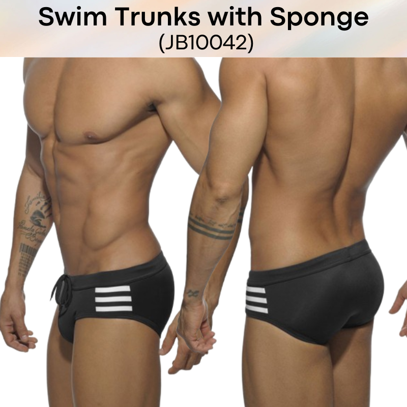 Men's Swimwear: Polyester Boxer Brief Swimming Trunks with Removable Sponge (JB10042)