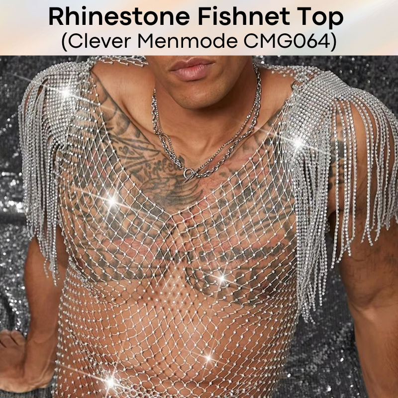 Men's Tee:  Rhinestone Fishnet Hollow Out Top For Parties and Clubs (CMG064)