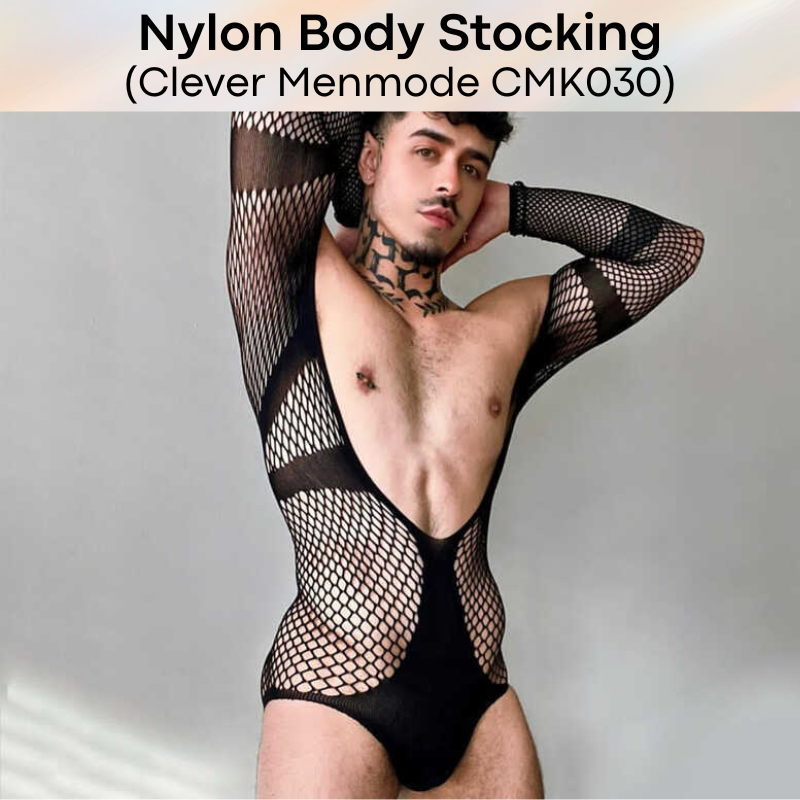 Men's Stocking: Nylon Net-Semi Mesh Body Brief Stocking with Covered Arms (CMK030)