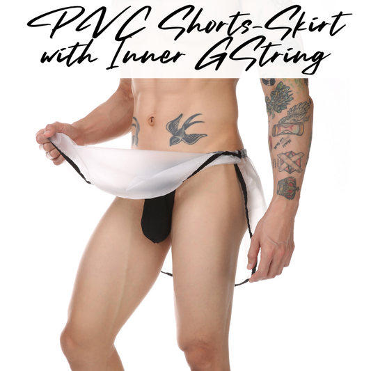 Men's Shorts: PVC Shorts with High Side Split Skirt-Like Homewear (CMF368)