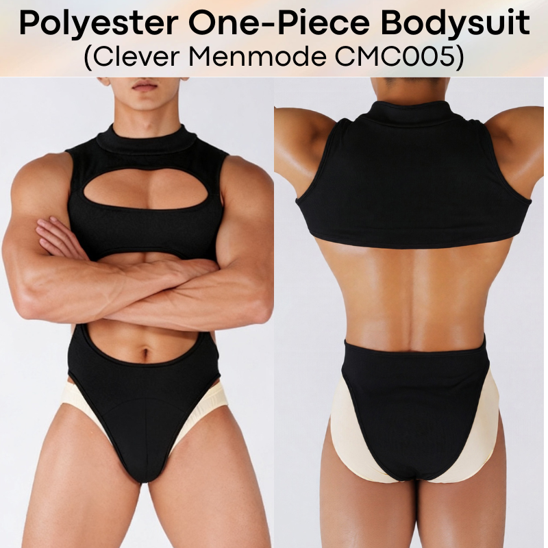 Men's Bodysuit: Polyester Brief Bodysuit Underwear with Removable Stud Button (CMC005)