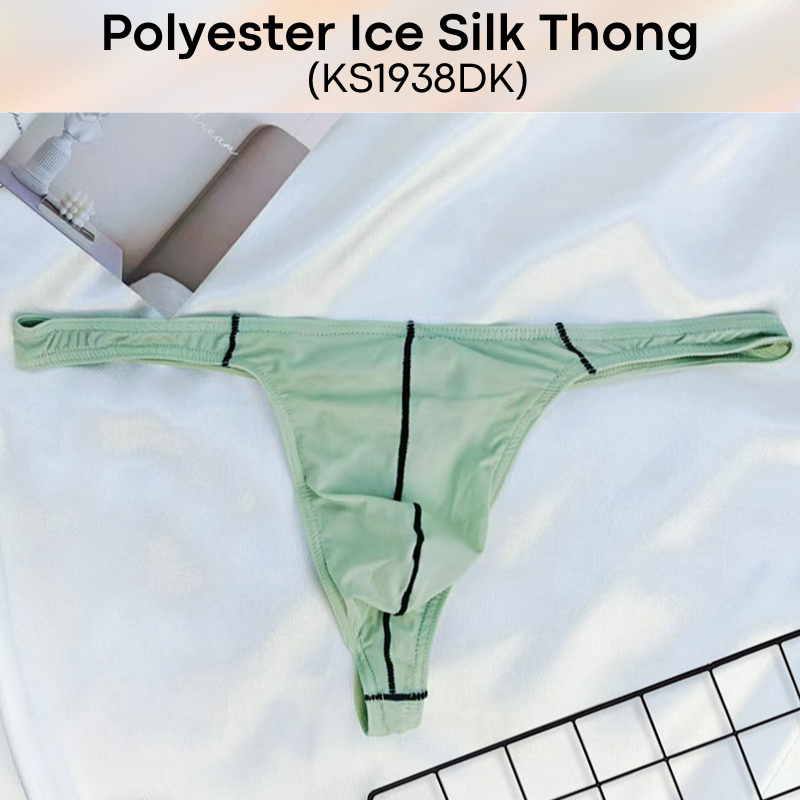 Men's Thong: Polyester Ice Silk Thin Low Waist Thong Underwear (KS1938DK)