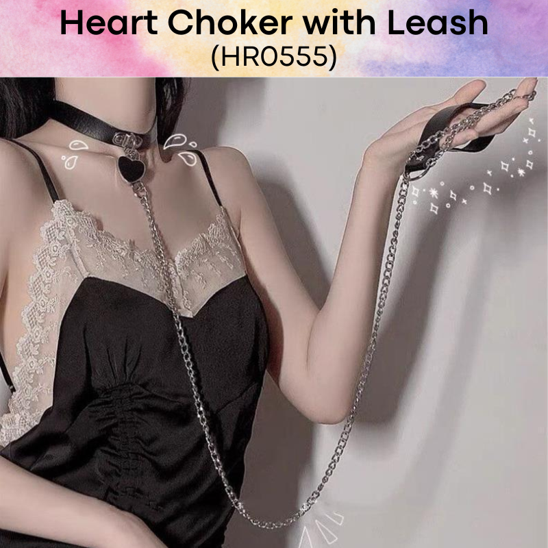 Unisex Choker: PU Heart Choker with Hand Leash for Roleplay (HR0555)