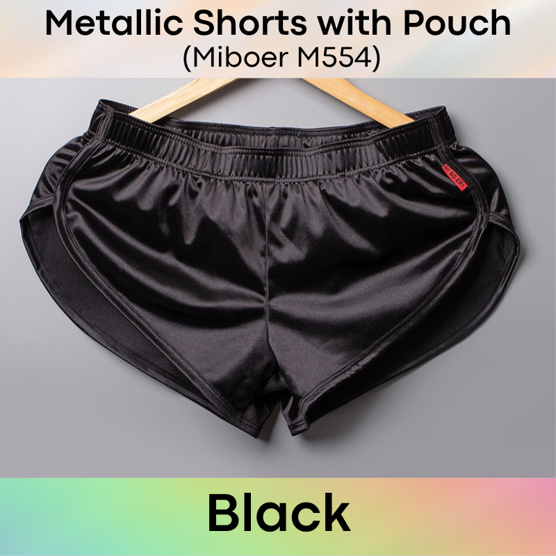 Men's Shorts : Polyester Metallic Smooth Shorts with Inner Front Pouch Lining (Miboer M554)