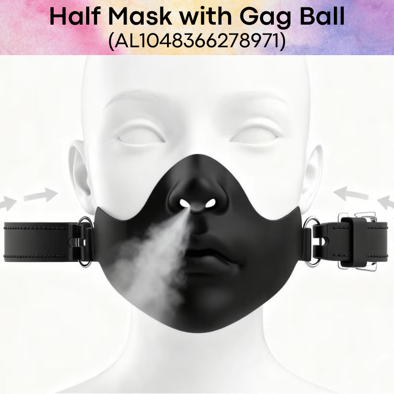 Adult Toy: Silicone Half Mask with Lockable Belt and Ball Gag (AL1048366278971)