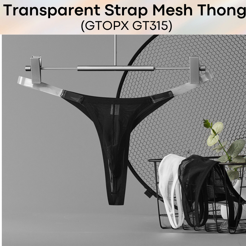 Men's Thong: Polyester T Back Thong with Transparent Strap (GT315)