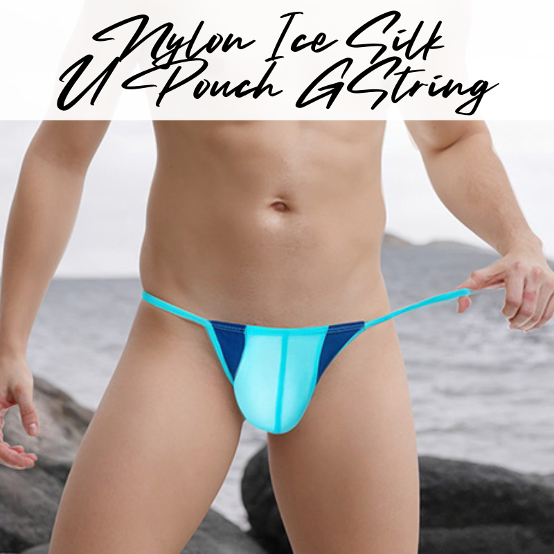 Men's GString: Nylon Ice Silk Translucent U Pouch Thong Underwear (UMW109)