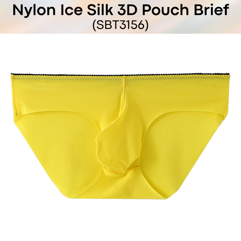 Men's Brief: Nylon Ice Silk 3D Pouch No Visible Line Brief Underwear (SBT3156)