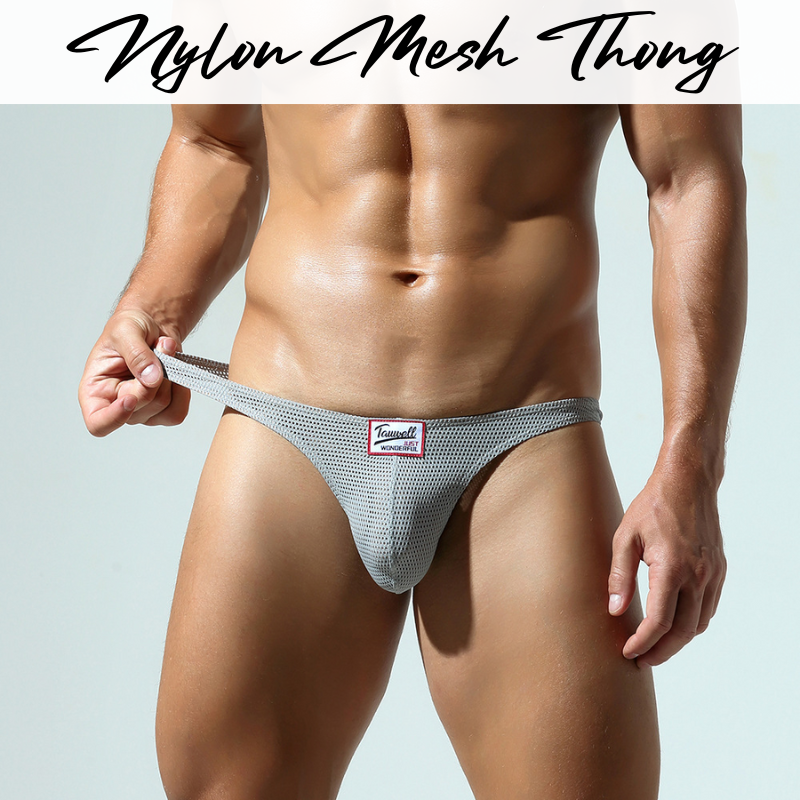Men's Thong: Nylon Mesh Perforated Thong Underwear (TW25107)