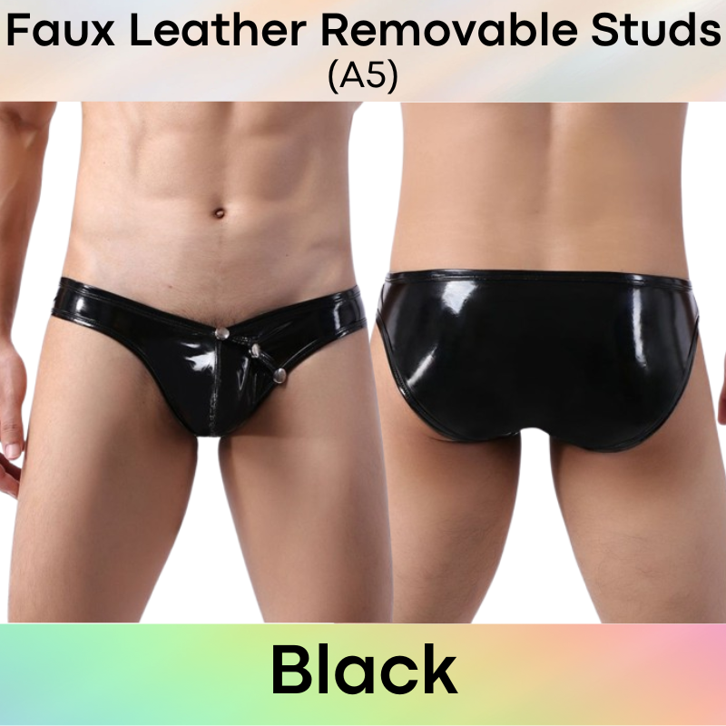 Men's Brief : Glossy Faux Leather with Removable Studs Brief (A5)