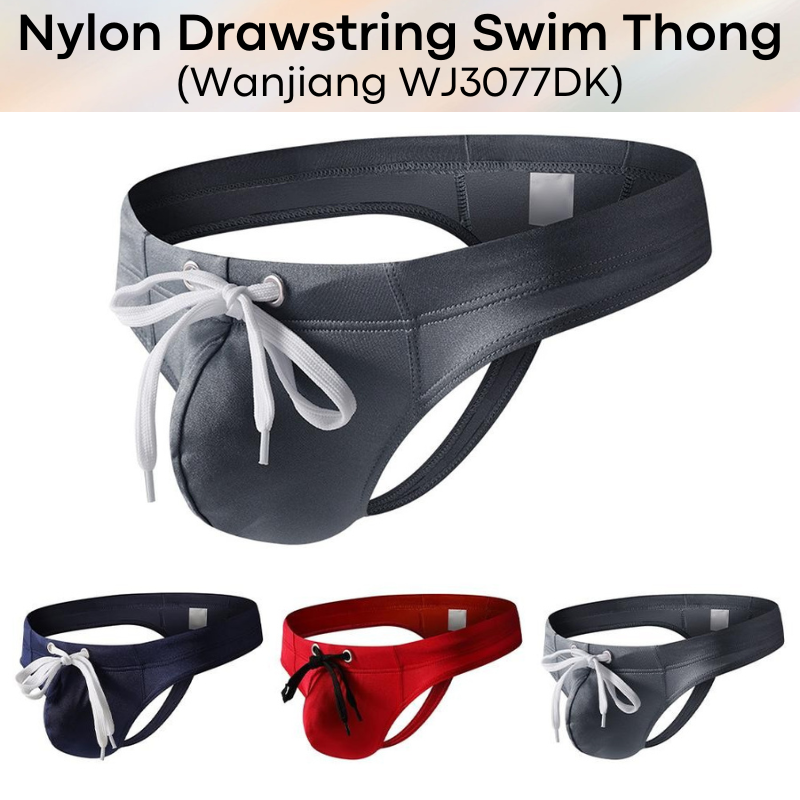 Men's Swimwear: Nylon Swim Thong with Drawstring (WJ3077DK)