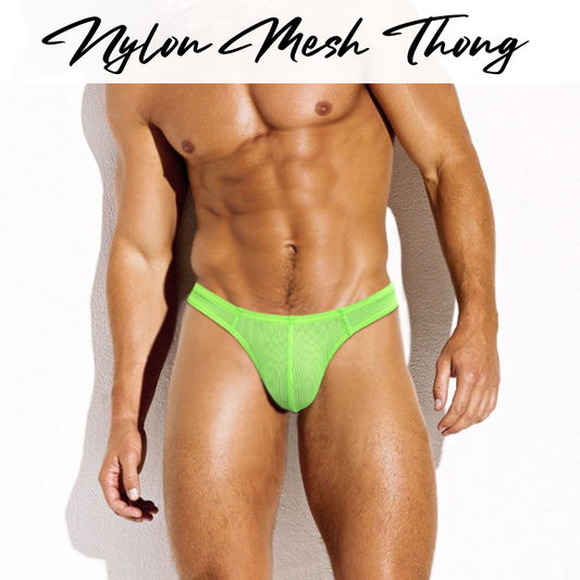 Men's Thong: Nylon Mesh Perforated Low Waist Thong Underwear (BS821)
