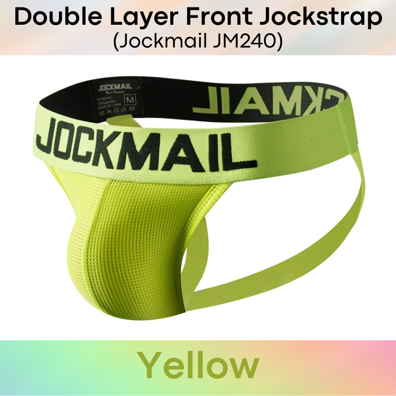 Men's Jockstrap: Double Front Pouch Layer Neon Sports Jockstrap (JM240)