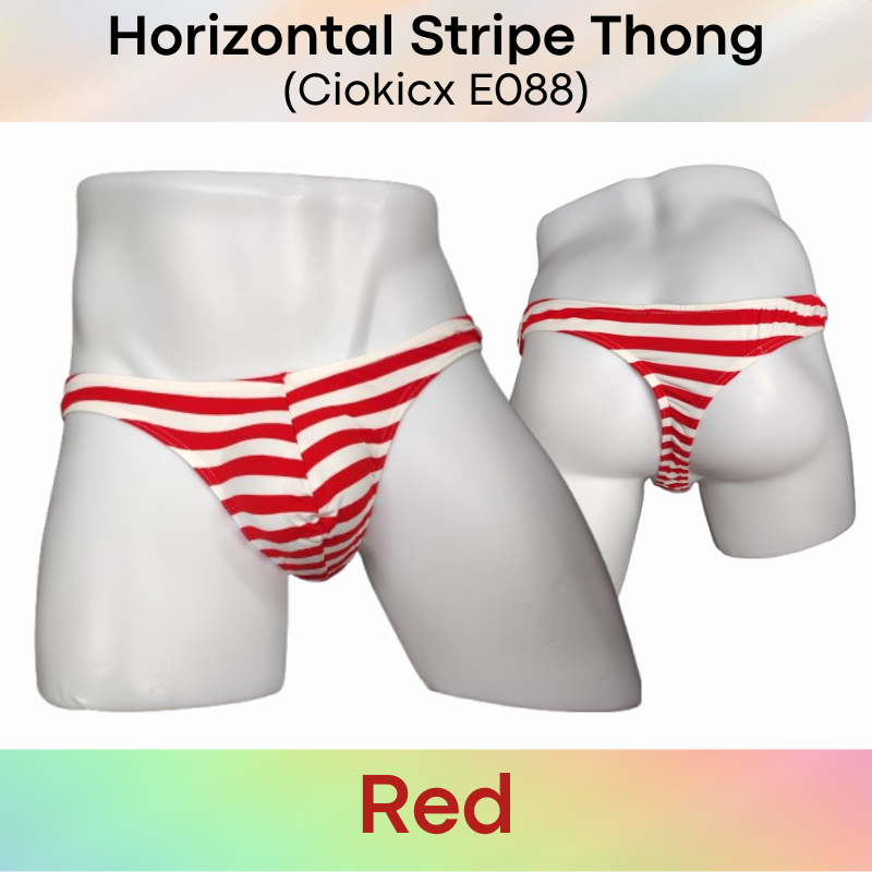 Men's Thong : Jap Style Polyester Bikini Style Thong with Horizontal Stripe (Ciokicx E088)