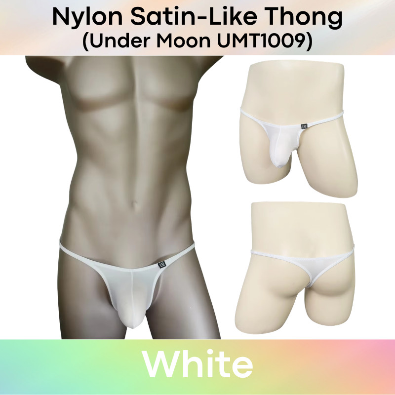 Men's Thong: Nylon Satin-Like Convex Pouch Low Waist Thong Underwear (UMT1009)
