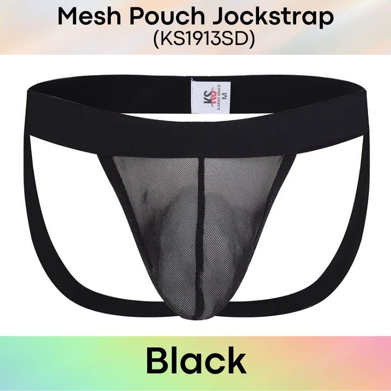 Men's Jockstrap: Polyester Mesh See Through 3D Pouch Jockstrap Underwear (KS1913SD)